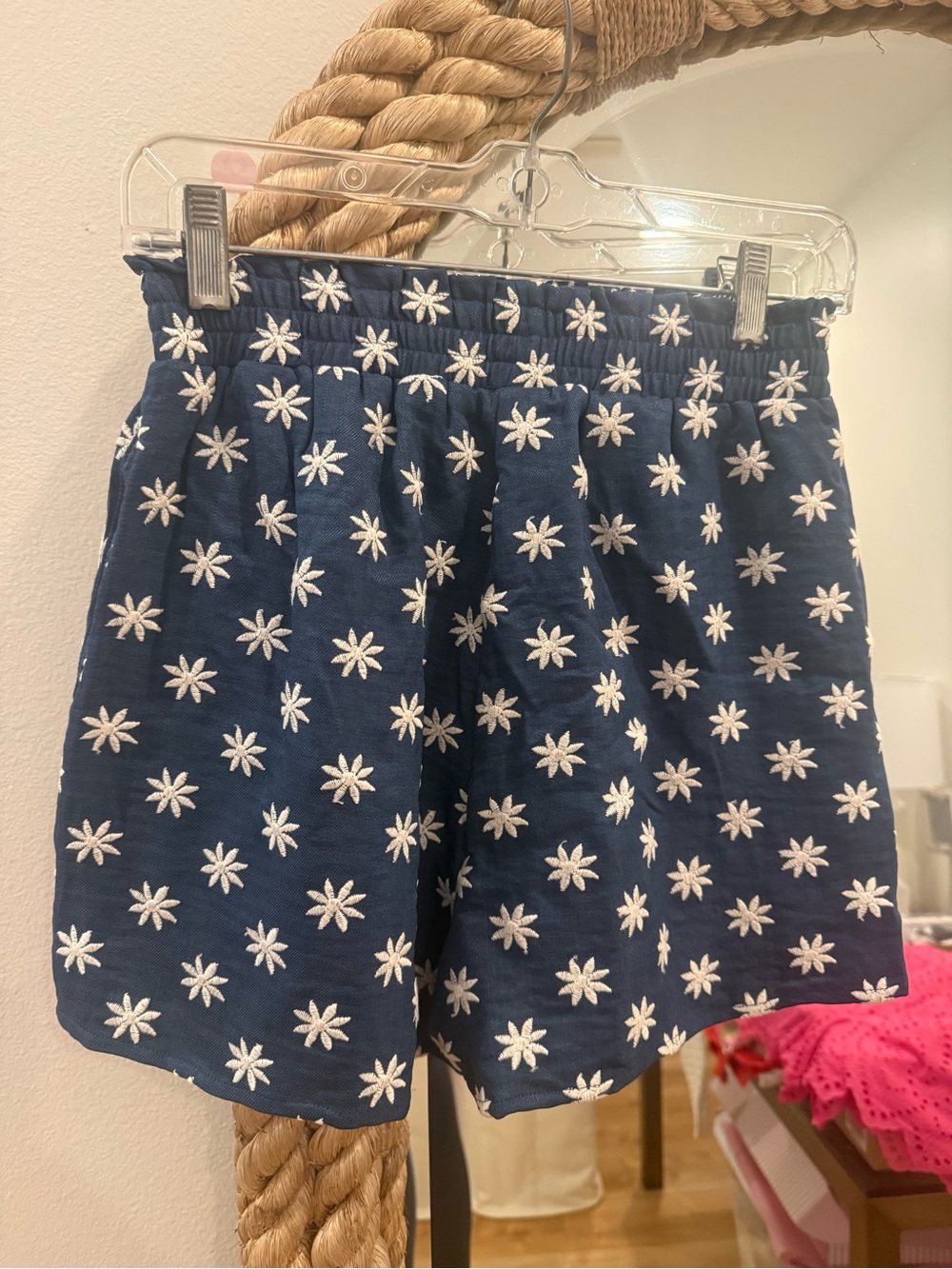 High-Waist Navy Floral Embroidered Women's Shorts